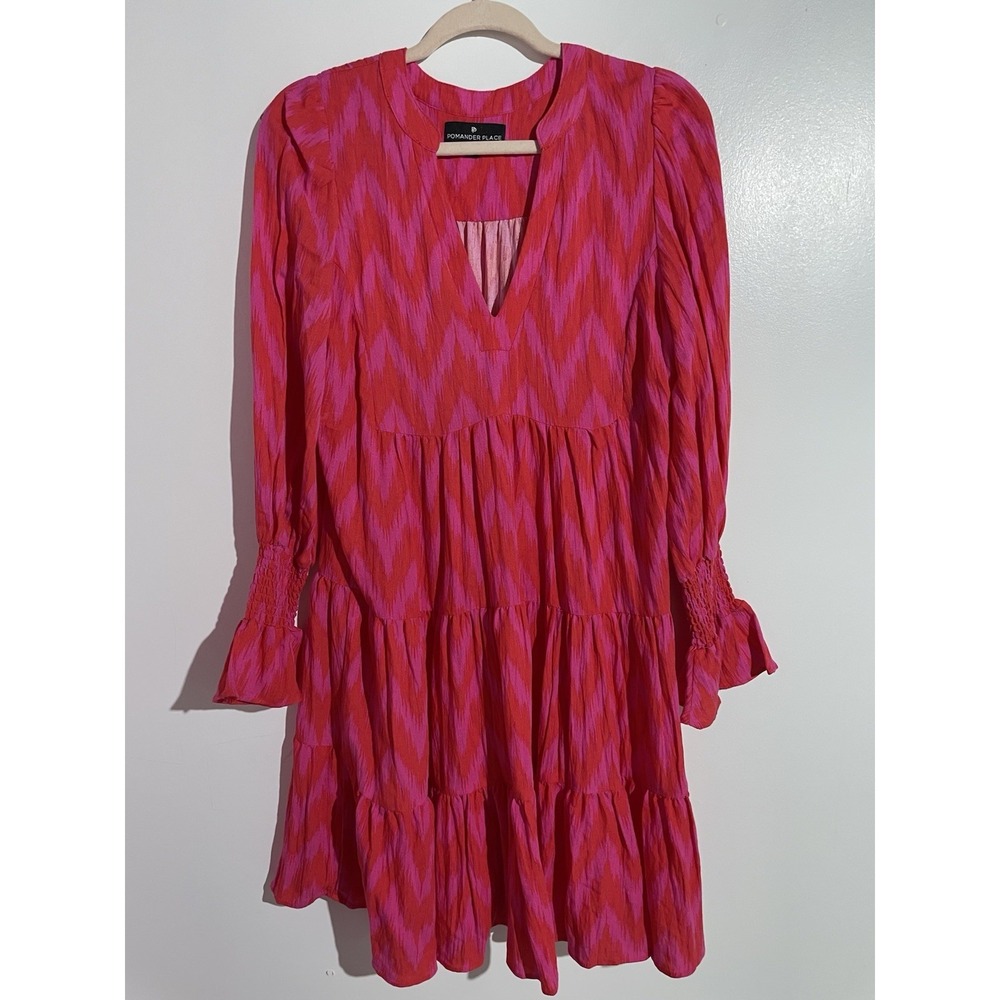 Pomander Place Tuckernuck Dress Ikat Kenzo S Hot Pink Red Tiered Flowy Vacation - Picture 3 of 11